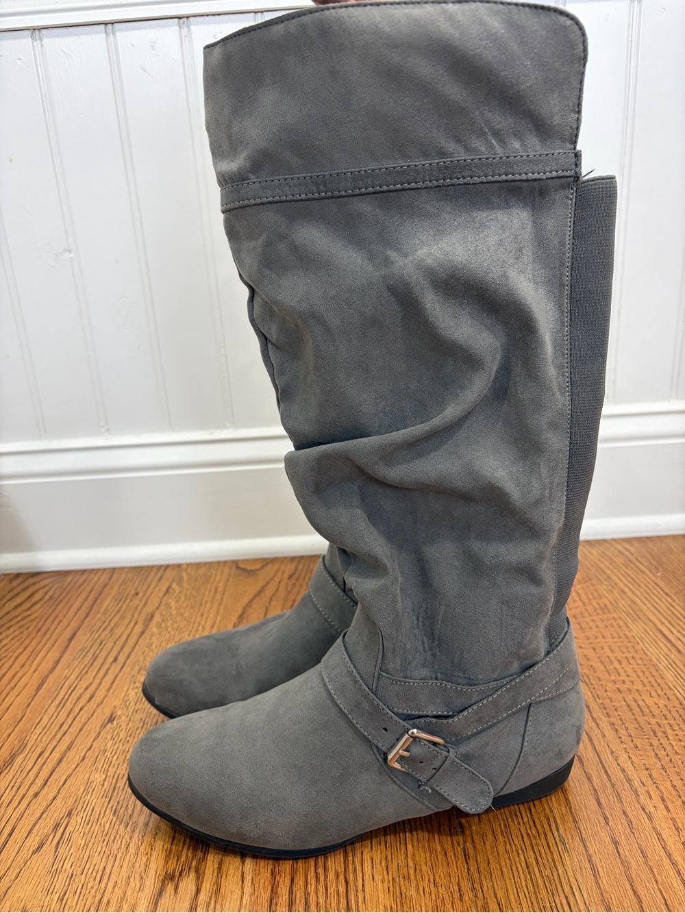 Gray Faux Suede Boots (10) - Picture 2 of 7